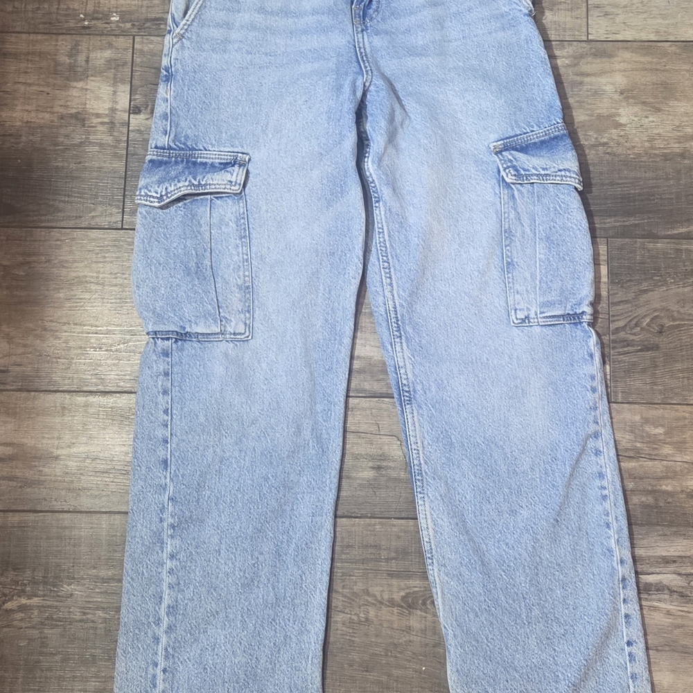 Vintage Chic Berkshka Light Blue Cargo Designer Jeans for Woman - Size 00 Pants - Picture 2 of 10